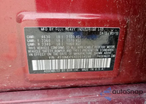 2013 Subaru Legacy 3.6R Limited из США, поврежденный, VIN 4S3BMDP6XD2034598